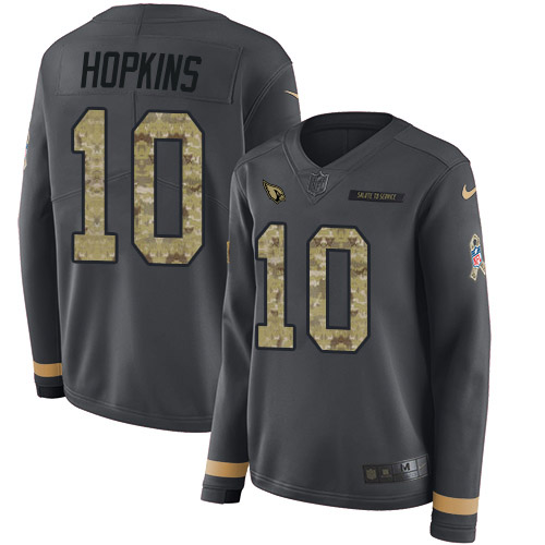 Cardinals #10 DeAndre Hopkins Anthracite Salute To Service Women's Stitched Limited Therma Long Sleeve Jersey