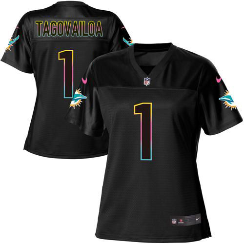 Dolphins #1 Tua Tagovailoa Black Women's Fashion Game Jersey