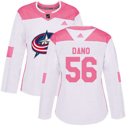 Adidas Columbus Blue Jackets #56 Marko Dano White/Pink Authentic Fashion Women's Stitched Jersey Womens