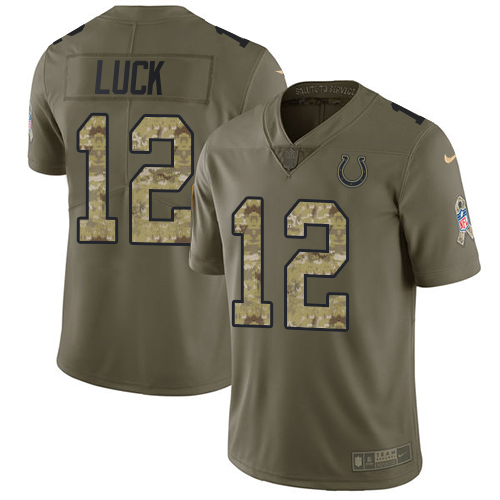 Indianapolis Colts #12 Andrew Luck Olive/Camo Youth Stitched Limited 2017 Salute to Service Jersey Youth