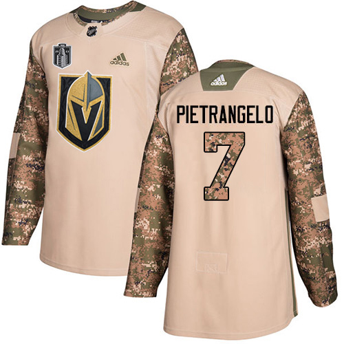 Adidas Golden Knights #7 Alex Pietrangelo Camo Authentic 2023 Stanley Cup Final Patch Veterans Day Stitched Jersey