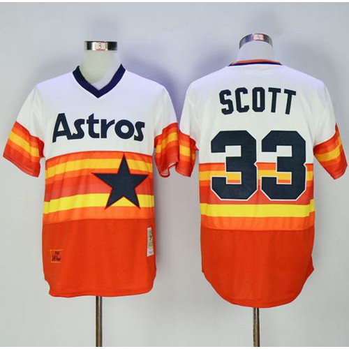 Mitchell And Ness 1980 Houston Astros #33 Mike Scott White/Orange Throwback Stitched Jersey Men's