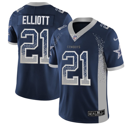 Cowboys #21 Ezekiel Elliott Navy Blue Team Color Men's Stitched Limited Rush Drift Fashion Jersey