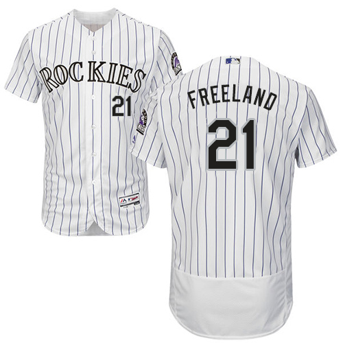 Colorado Rockies #21 Kyle Freeland White Strip Flexbase Authentic Collection Stitched Jersey Men's