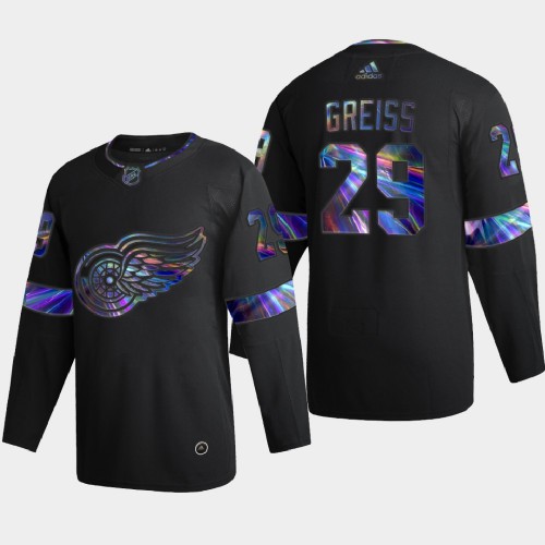 Detroit Detroit Red Wings #29 Thomas Greiss Men's Iridescent Holographic Collection Jersey - Black Men's