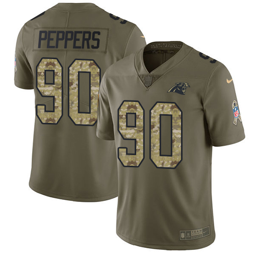 Carolina Panthers #90 Julius Peppers Olive/Camo Youth Stitched Limited 2017 Salute to Service Jersey Youth