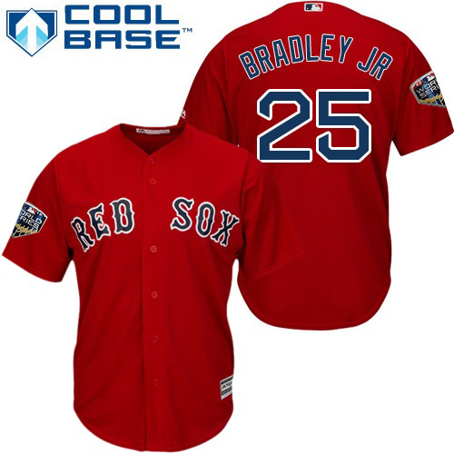 Boston Red Sox #25 Jackie Bradley Jr Red New Cool Base 2018 World Series Stitched Jersey Men's