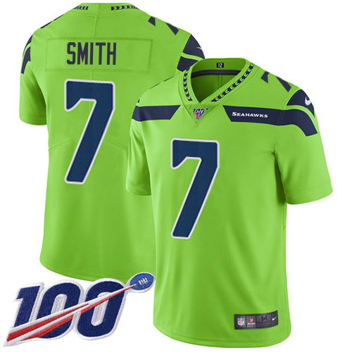 Seahawks #7 Geno Smith Green Youth Stitched Limited Rush 100th Season Jersey