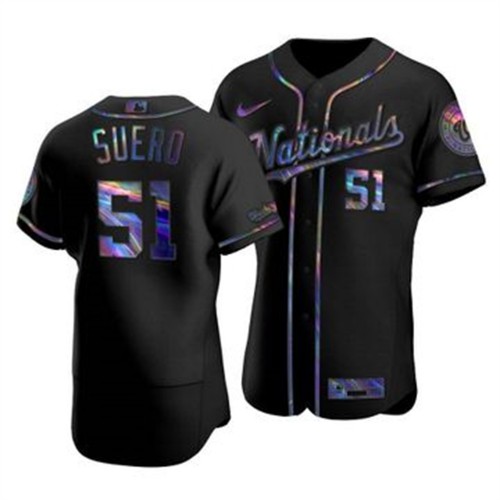 Washington Washington Nationals #51 Wander Suero Men's Iridescent Holographic Collection Jersey - Black Men's