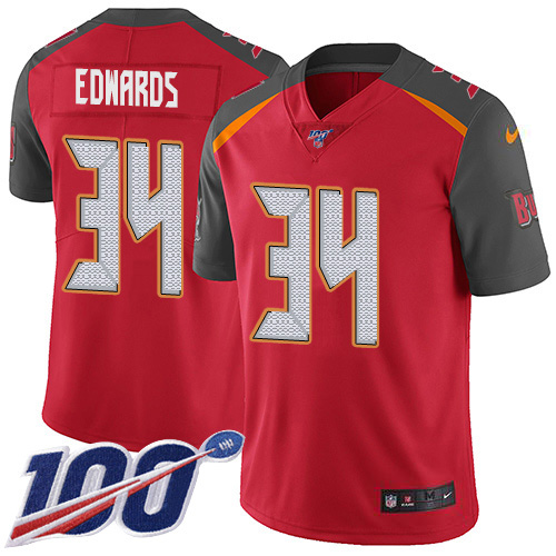 Tampa Bay Buccaneers #34 Mike Edwards Red Team Color Youth Stitched 100th Season Vapor Untouchable Limited Jersey Youth