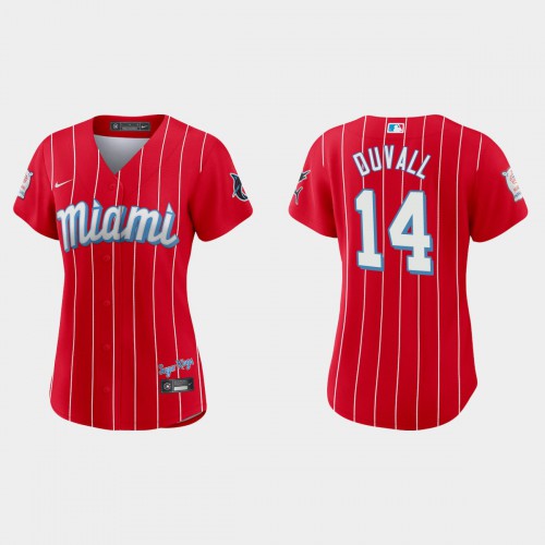 Miami Miami Marlins #14 Adam Duvall Women's 2021 City Connect Authentic Jersey Red Womens