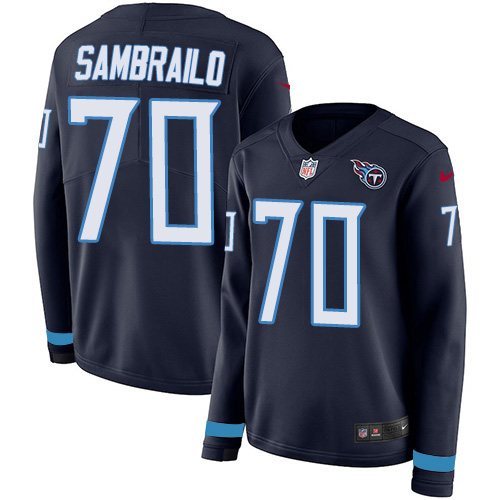 Tennessee Titans #70 Ty Sambrailo Navy Blue Team Color Women's Stitched Limited Therma Long Sleeve Jersey Womens