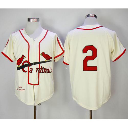 Mitchell And Ness 1946 St.Louis Cardinals #2 Red Schoendienst Cream Throwback Stitched Jersey Men's