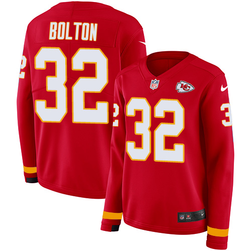 Chiefs #32 Nick Bolton Red Team Color Women's Stitched Limited Therma Long Sleeve Jersey