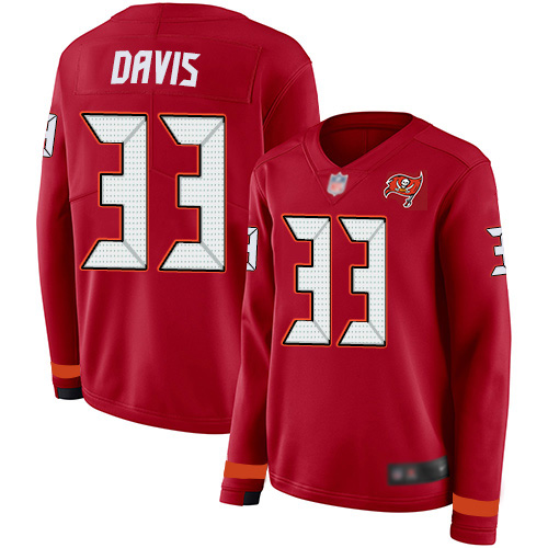 Tampa Bay Buccaneers #33 Carlton Davis III Red Team Color Women's Stitched Limited Therma Long Sleeve Jersey Womens