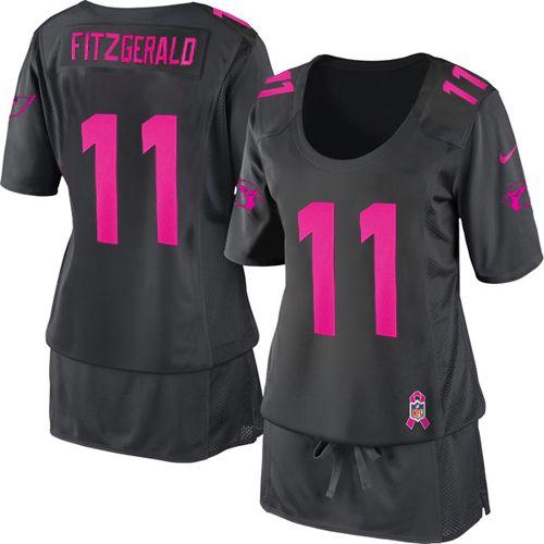 Cardinals #11 Larry Fitzgerald Dark Grey Women's Breast Cancer Awareness Stitched Elite Jersey