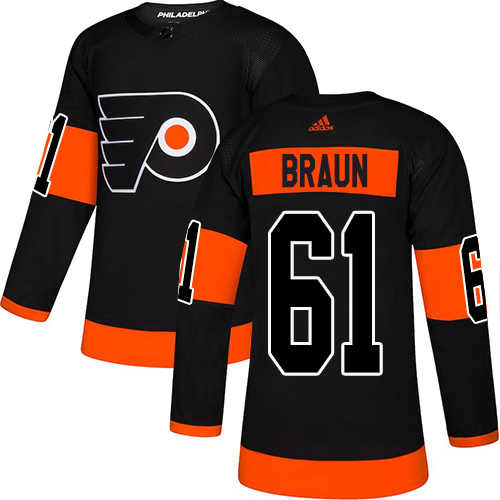 Adidas Philadelphia Flyers #61 Justin Braun Black Alternate Authentic Stitched Youth Jersey Youth