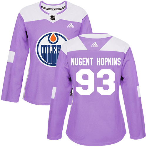 Adidas Edmonton Oilers #93 Ryan Nugent-Hopkins Purple Authentic Fights Cancer Women's Stitched Jersey Womens