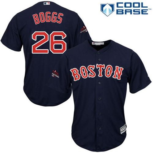 Boston Red Sox #26 Wade Boggs Navy Blue New Cool Base 2018 World Series Champions Stitched Jersey Men's
