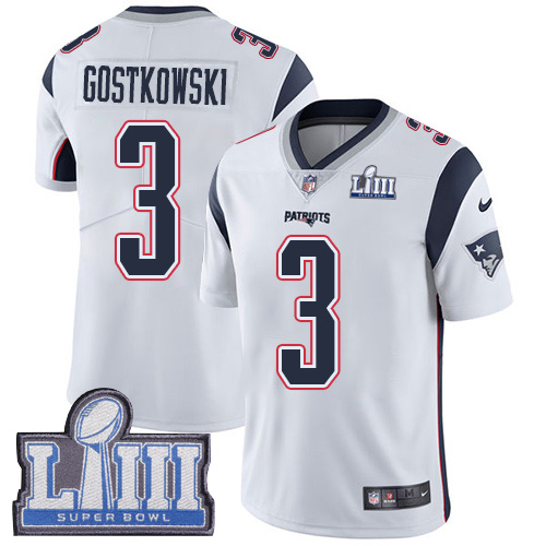 New England Patriots #3 Stephen Gostkowski White Super Bowl LIII Bound Men's Stitched Vapor Untouchable Limited Jersey Men's