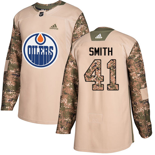 Adidas Edmonton Oilers #41 Mike Smith Camo Authentic 2017 Veterans Day Stitched Jersey Men's
