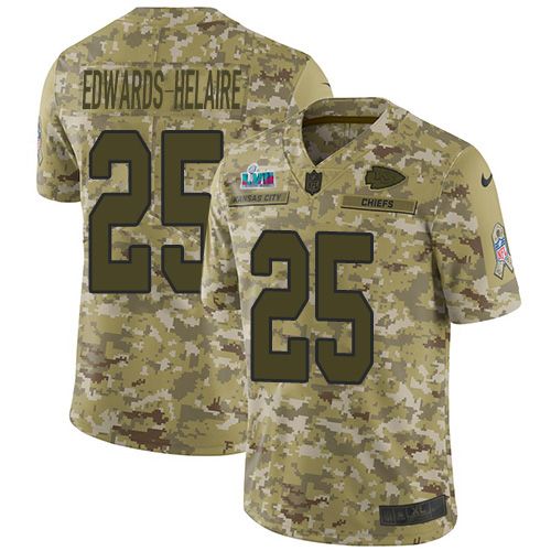 Chiefs #25 Clyde Edwards-Helaire Camo Super Bowl LVII Patch Men's Stitched Limited 2018 Salute To Service Jersey