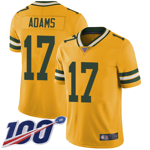 Packers #17 Davante Adams Yellow Youth Stitched Limited Rush 100th Season Jersey