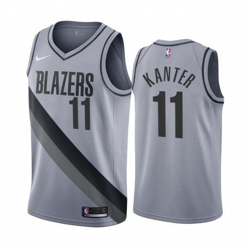 Portland Trail Portland Trail Blazers #11 Enes Kanter Gray Swingman 2020-21 Earned Edition Jersey Mens