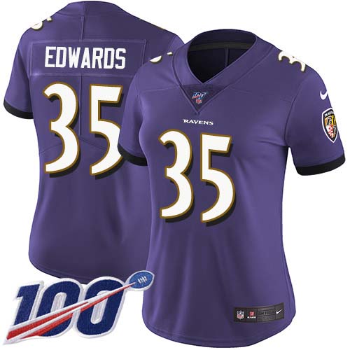 Baltimore Ravens #35 Gus Edwards Purple Team Color Women's Stitched 100th Season Vapor Untouchable Limited Jersey Womens