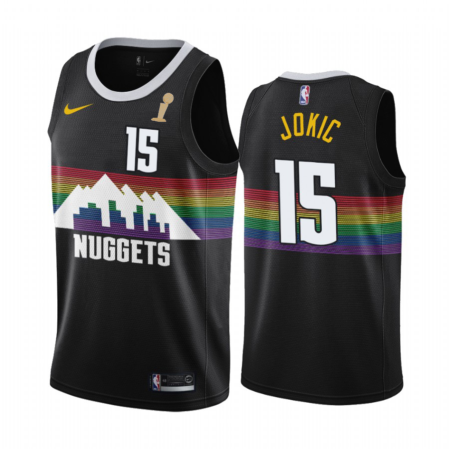Nuggets #15 Nikola Jokic Men's 2023 Finals Champions Black City Edition Jersey