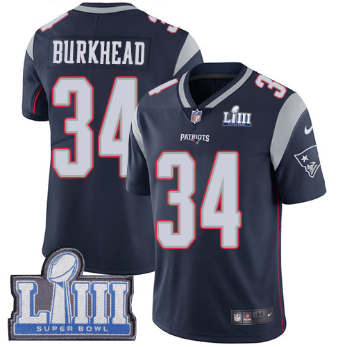 New England Patriots #34 Rex Burkhead Navy Blue Team Color Super Bowl LIII Bound Men's Stitched Vapor Untouchable Limited Jersey Men's