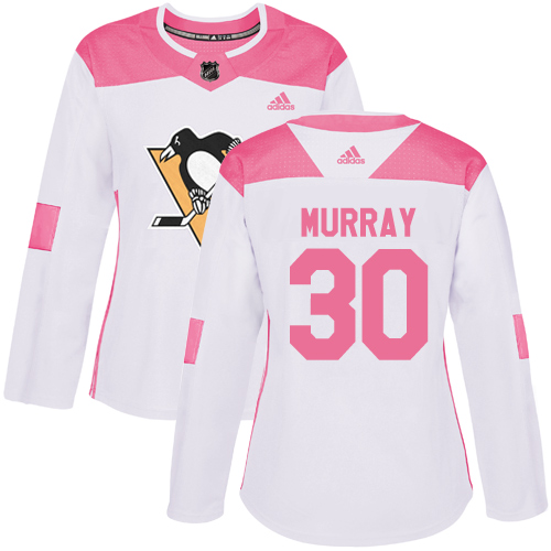 Adidas Pittsburgh Penguins #30 Matt Murray White/Pink Authentic Fashion Women's Stitched Jersey Womens
