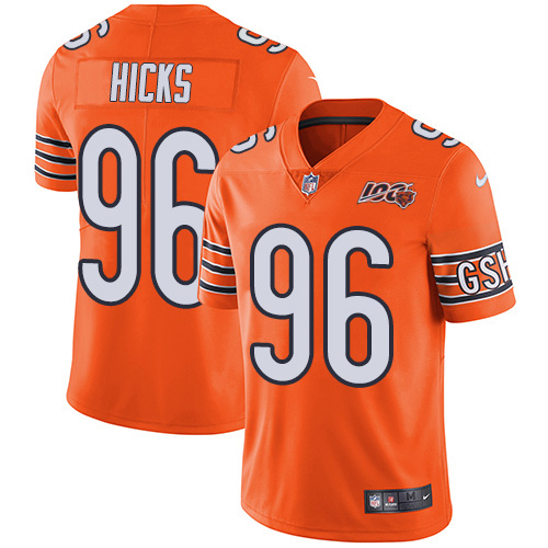 Chicago Bears #96 Akiem Hicks Orange Men's 100th Season Stitched Limited Rush Jersey Men's