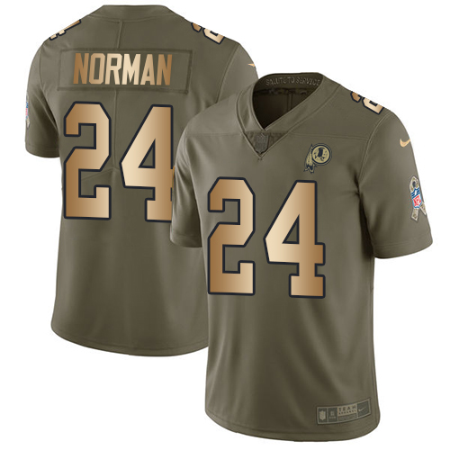 Washington Commanders #24 Josh Norman Olive/Gold Men's Stitched Limited 2017 Salute To Service Jersey Men's