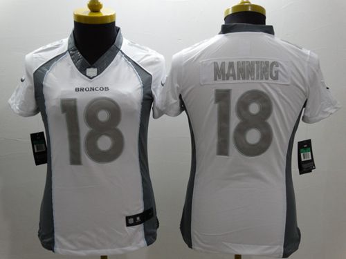 Broncos #18 Peyton Manning White Women's Stitched Limited Platinum Jersey