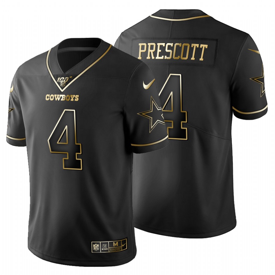 Dallas Cowboys #4 Dak Prescott Men's Black Golden Limited 100 Jersey
