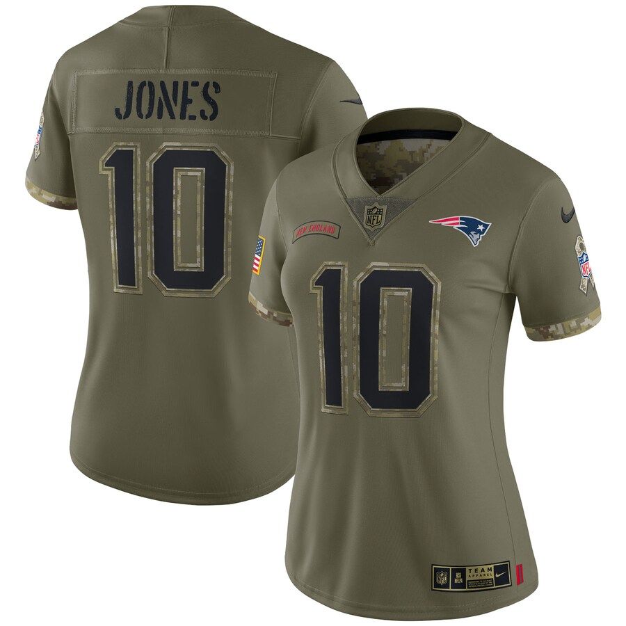 New England Patriots #10 Mac Jones Women's 2022 Salute To Service Limited Jersey - Olive