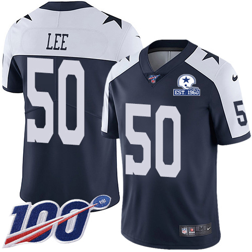 Dallas Cowboys #50 Sean Lee Navy Blue Thanksgiving Men's Stitched With Established In 1960 Patch 100th Season Vapor Untouchable Limited Throwback