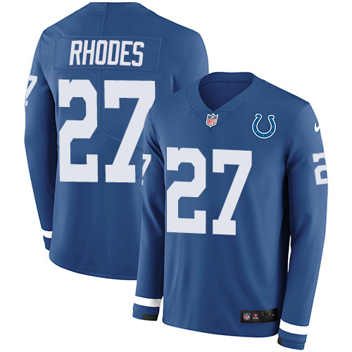 Indianapolis Colts #27 Xavier Rhodes Royal Blue Team Color Men's Stitched Limited Therma Long Sleeve Jersey Men's