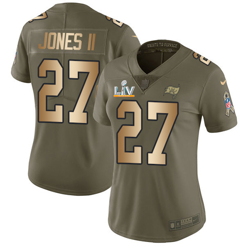 Tampa Bay Buccaneers #27 Ronald Jones II Olive/Gold Women's Super Bowl LV Bound Stitched Limited 2017 Salute To Service Jersey Womens
