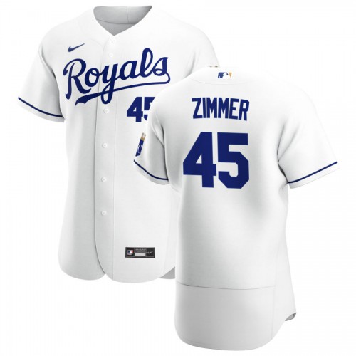Kansas City Kansas City Royals #45 Kyle Zimmer Men's White Home 2020 Authentic Player Jersey Men's