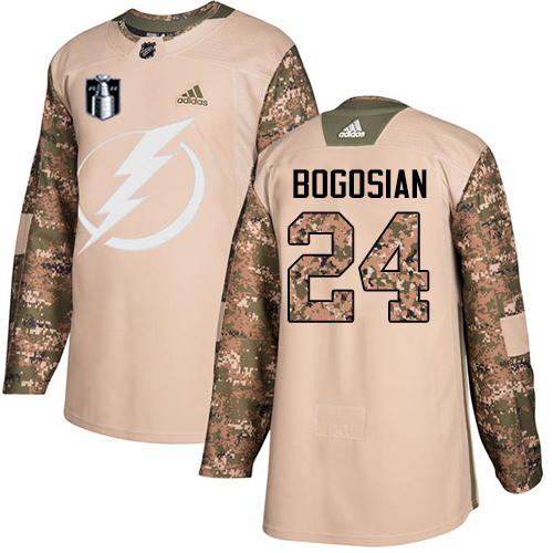 Adidas Tampa Bay Lightning #24 Zach Bogosian Camo Authentic 2022 Stanley Cup Final Patch Veterans Day Stitched Jersey Men's