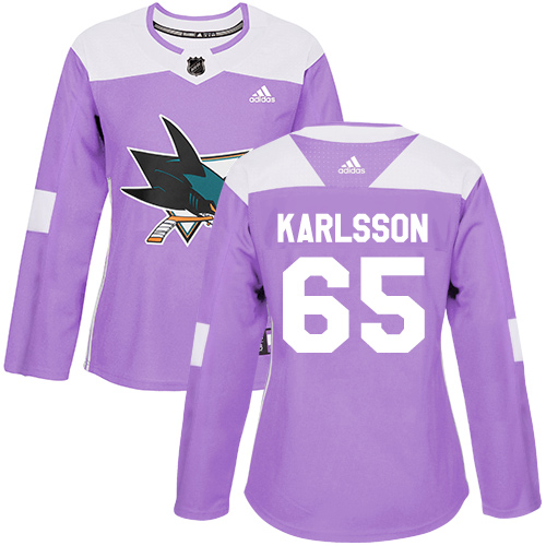 Adidas San Jose Sharks #65 Erik Karlsson Purple Authentic Fights Cancer Women's Stitched Jersey Womens