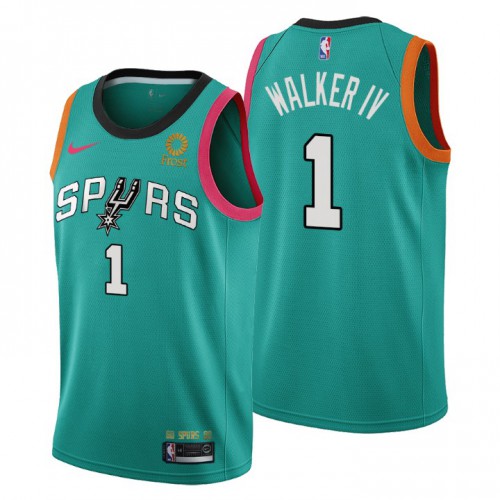 San Antonio Spurs #1 Lonnie Walker Mens 2022-23 City Edition Jersey - Cherry Blossom Teal Mens
