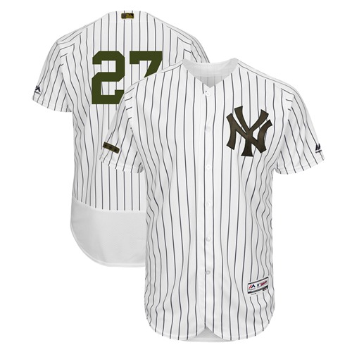 New York Yankees #27 Giancarlo Stanton White Strip Flexbase Authentic Collection 2018 Memorial Day Stitched Jersey Men's