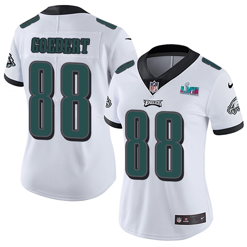 Eagles #88 Dallas Goedert White Super Bowl LVII Patch Women's Stitched Vapor Untouchable Limited Jersey