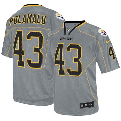 Steelers #43 Troy Polamalu Lights Out Grey Youth Stitched Elite Jersey