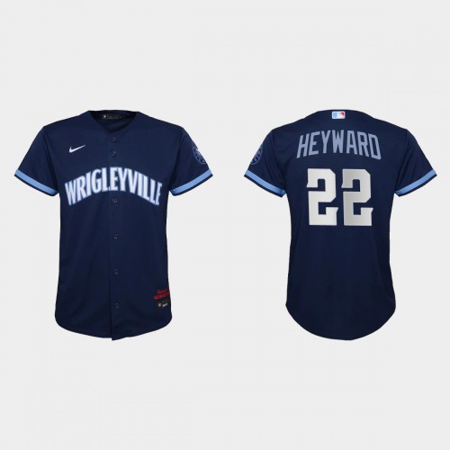 Chicago Chicago Cubs #22 Jason Heyward Youth 2021 City Connect Navy Jersey Youth