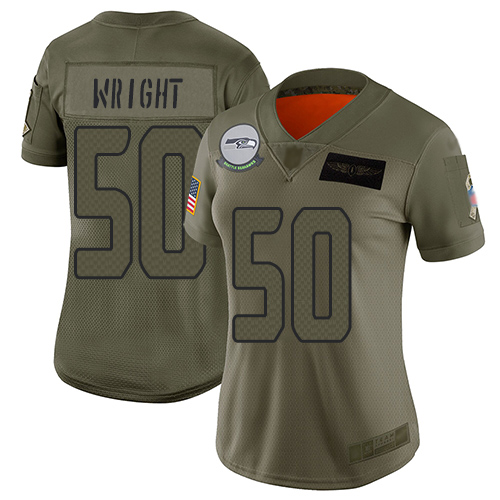 Seattle Seahawks #50 K.J. Wright Camo Women's Stitched Limited 2019 Salute to Service Jersey Womens