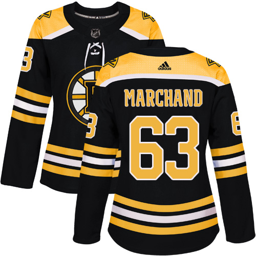 Adidas Boston Bruins #63 Brad Marchand Black Home Authentic Women's Stitched Jersey Womens